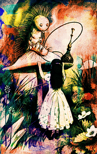 Alice in Wonderland - Alice talking to the caterpillar